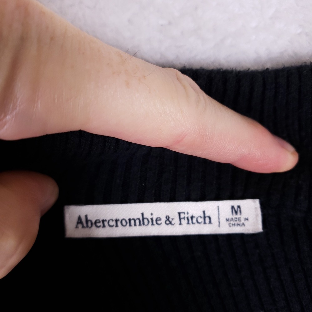 Abercrombie & Fitch Black Ribbed Side Slit Midi Skirt M Black - Picture 5 of 11